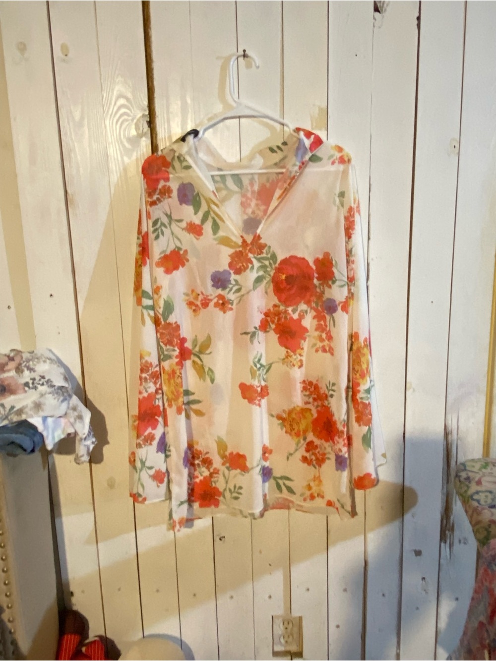 Lulu's Cream Tunic with Red & Green Floral Print